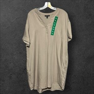 Hilary Radley 100% Tencel Lyocell Pocket Shirt Dress Women’s XL Stone Tan